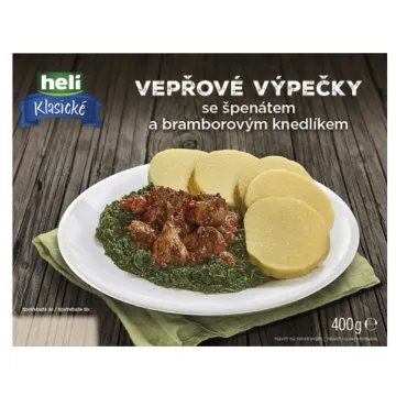 HELI 400g Vepřové výpečky se špenátem, bramborový knedlík